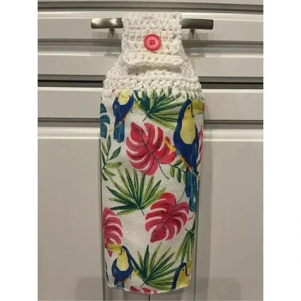 Crochet Top Kitchen Towel- Toucans and Ferns